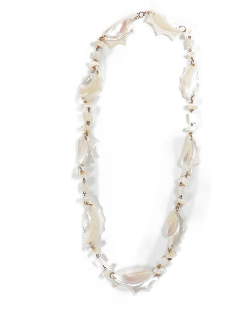 Vtg Natural Shell Mother of Pearl White Bead Necklace 24" Chunky